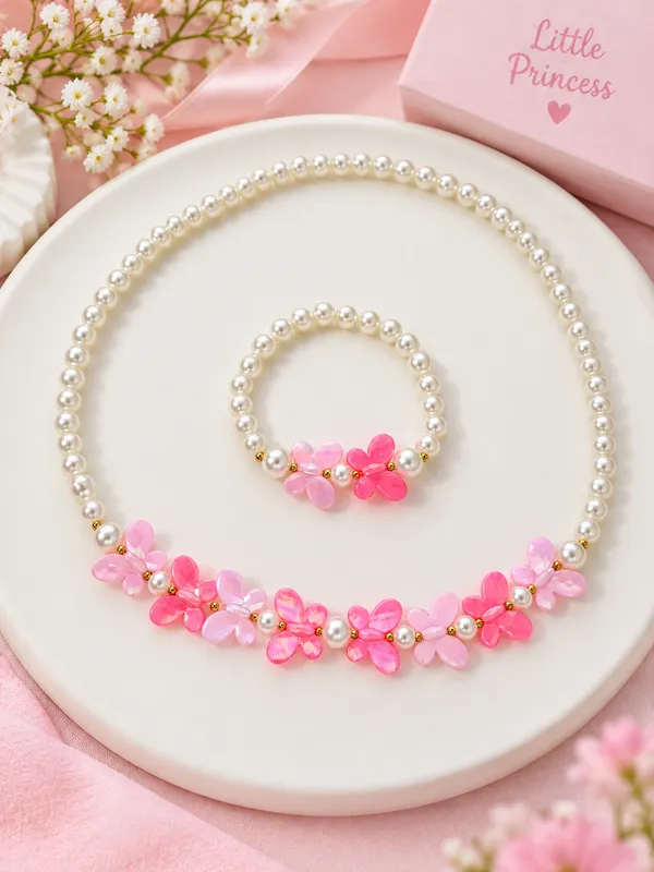 Pink_Acrylic_Butterfly_Pearl_Beaded_Necklace_Bracelet_Set_For_Girls