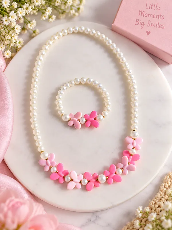 Pink_Acrylic_Butterfly_Pearl_Beaded_Necklace_Bracelet_Set_For_Girls