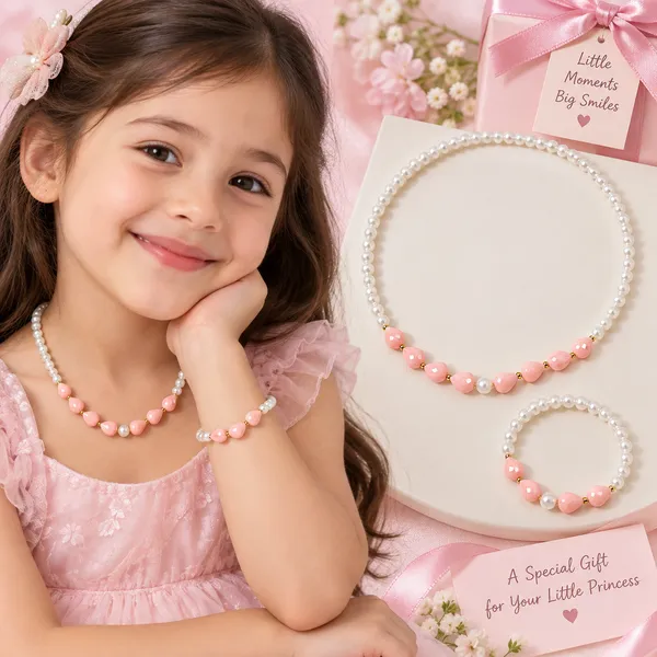 Peach_Acrylic_Beaded_Necklace_And_Bracelet_Set_For_Girls