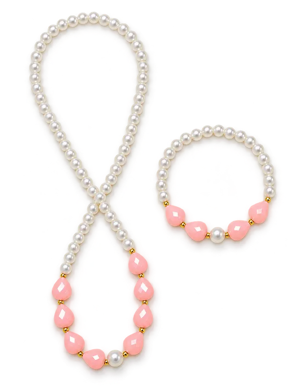 Peach_Acrylic_Beaded_Necklace_And_Bracelet_Set_For_Girls
