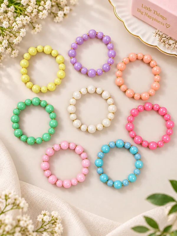 Multicolour_Acrylic_Beaded_Stretchable_Bracelet_Set_Of_8_For_Girls