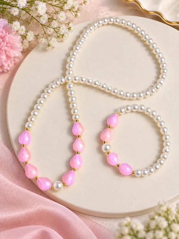 Pink_Acrylic_Pearl_Beaded_Necklace_Bracelet_Set_For_Girls