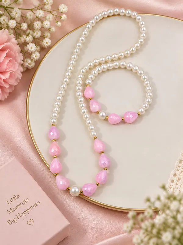 Pink_Acrylic_Pearl_Beaded_Necklace_Bracelet_Set_For_Girls
