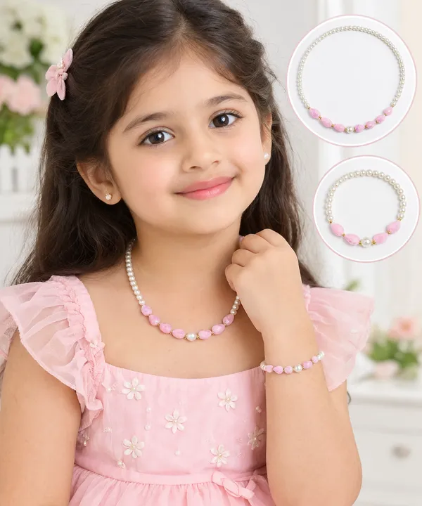 Pink_Acrylic_Pearl_Beaded_Necklace_Bracelet_Set_For_Girls