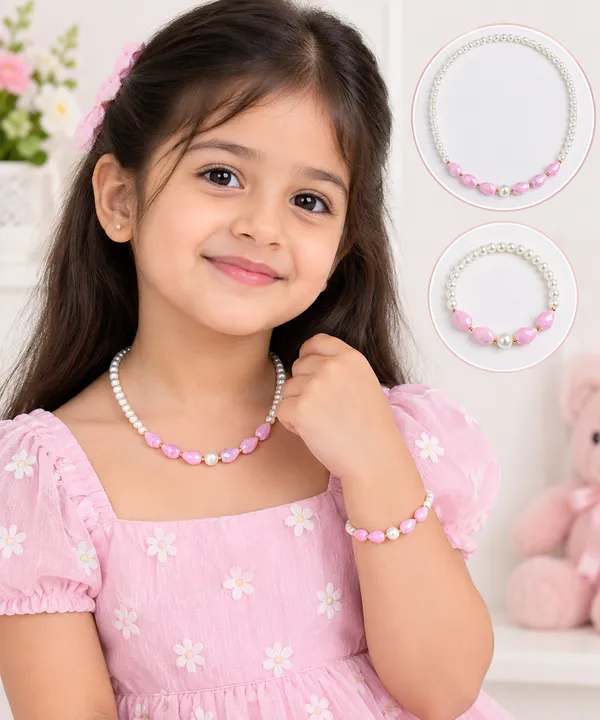 Pink_Acrylic_Pearl_Beaded_Necklace_Bracelet_Set_For_Girls