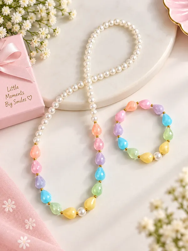 Multicolour_Acrylic_Rainbow_Beaded_Necklace_And_Bracelet_Set_For_Girls