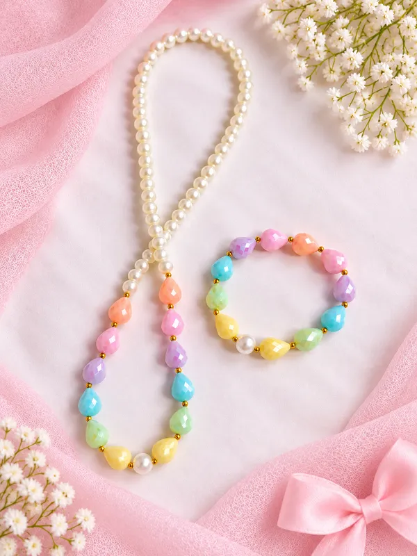 Multicolour_Acrylic_Rainbow_Beaded_Necklace_And_Bracelet_Set_For_Girls