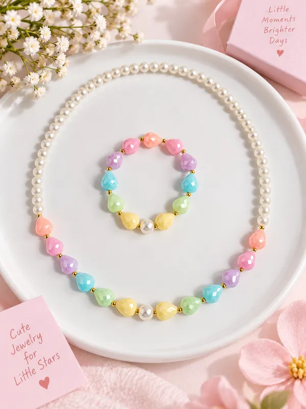 Multicolour_Acrylic_Rainbow_Beaded_Necklace_And_Bracelet_Set_For_Girls