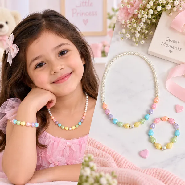 Multicolour_Acrylic_Rainbow_Beaded_Necklace_And_Bracelet_Set_For_Girls