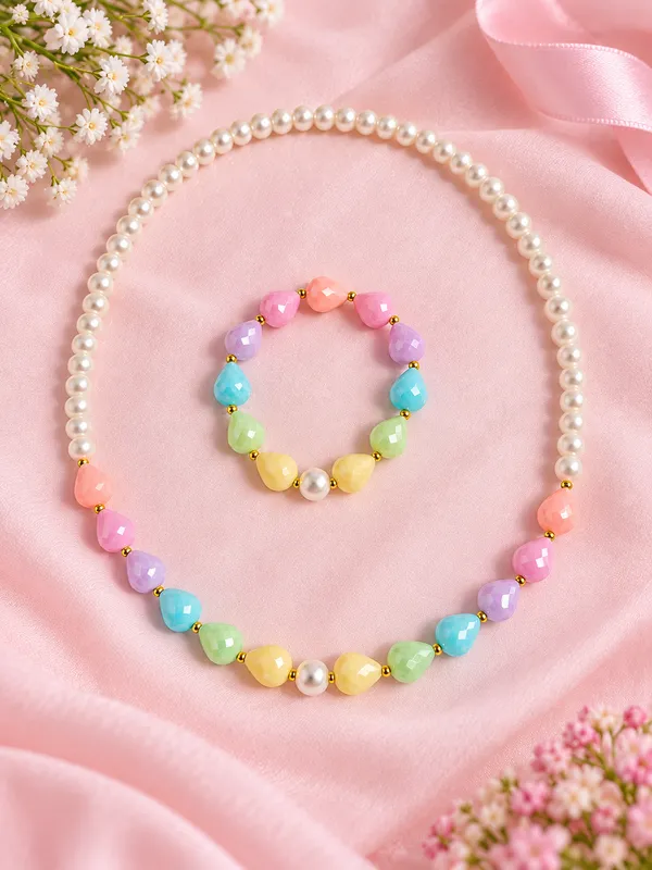 Multicolour_Acrylic_Rainbow_Beaded_Necklace_And_Bracelet_Set_For_Girls