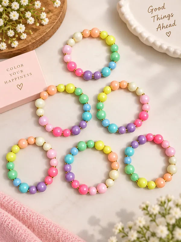 Multicolour_Acrylic_Pastel_Rainbow_Beaded_Stretchable_Bracelet_Set_Of_6_For_Girls