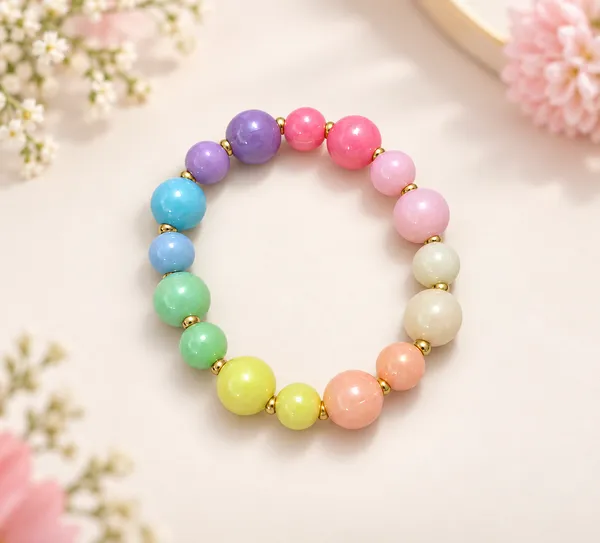 Multicolour_Acrylic_Pastel_Rainbow_Beaded_Stretchable_Bracelet_Set_Of_6_For_Girls