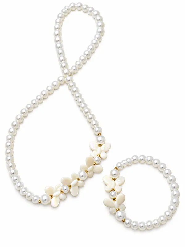 White_Acrylic_Butterfly_Pearl_Beaded_Necklace_Bracelet_Set_For_Girls