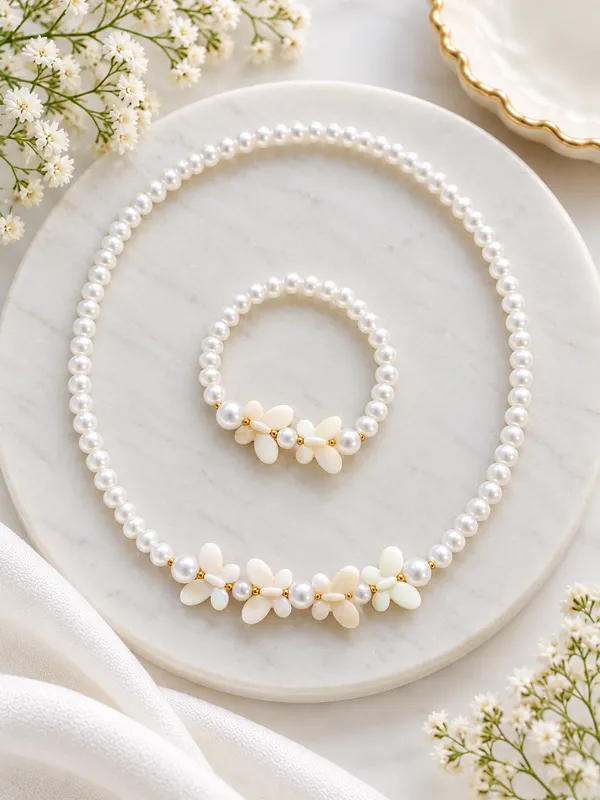 White_Acrylic_Butterfly_Pearl_Beaded_Necklace_Bracelet_Set_For_Girls
