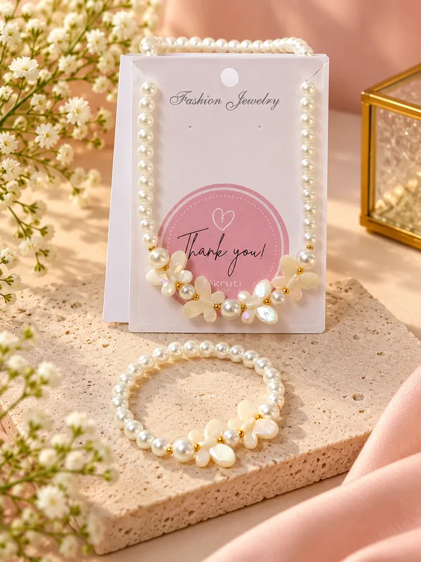 White_Acrylic_Butterfly_Pearl_Beaded_Necklace_Bracelet_Set_For_Girls