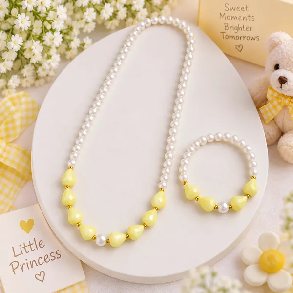 Yellow_Acrylic_Beaded_Necklace_And_Bracelet_Set_For_Girls