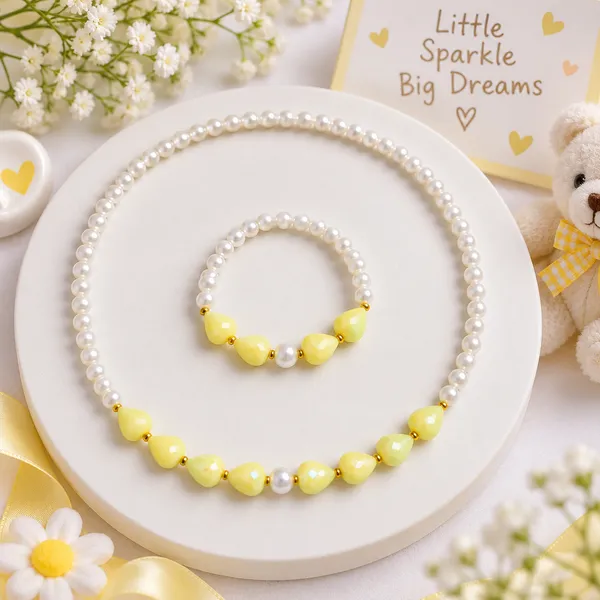 Yellow_Acrylic_Beaded_Necklace_And_Bracelet_Set_For_Girls