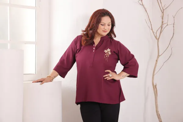 Wine_Embroidered_Mandarin_Collar_Top