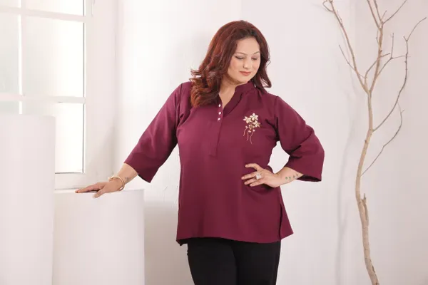 Wine_Embroidered_Mandarin_Collar_Top