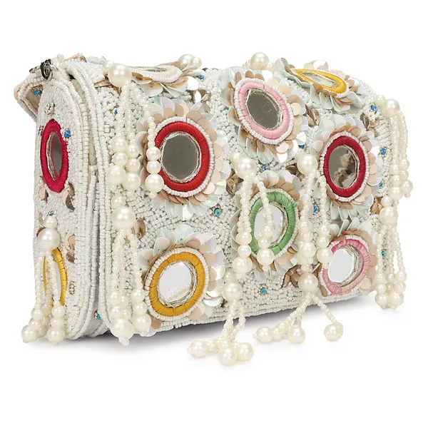 White_Beaded_Embellished_Shoulder_Bag_For_Women
