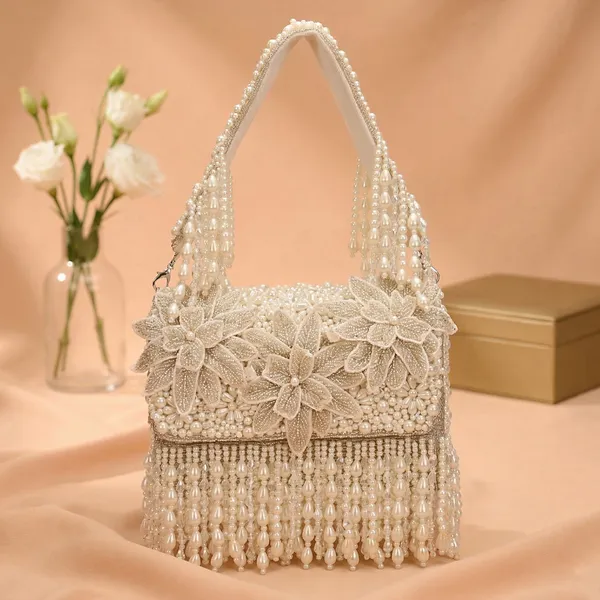 White_Beaded_Embellished_Shoulder_Bag_For_Women