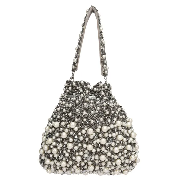Silver_Beaded_Drawstring_Bucket_Bag_For_Women