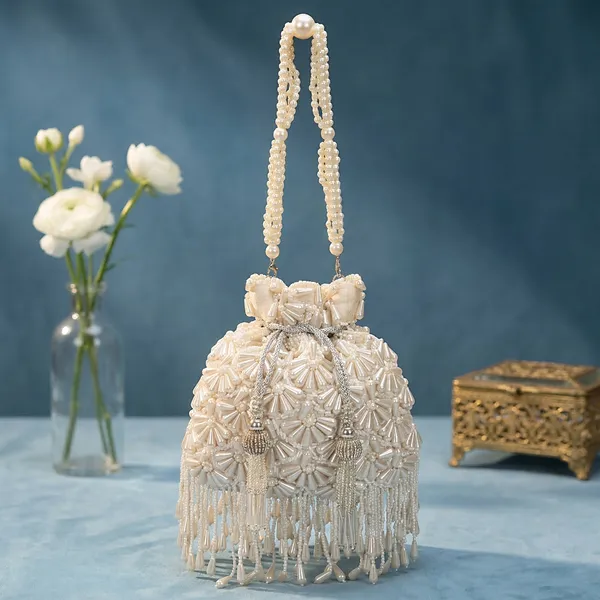 White_Beaded_Fringe_Clutch_Bag_For_Women