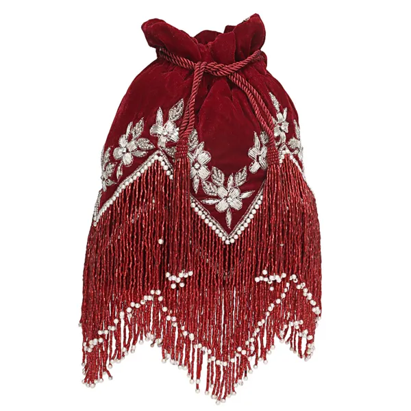 Maroon_Velvet_Embellished_Potli_Bag_For_Women