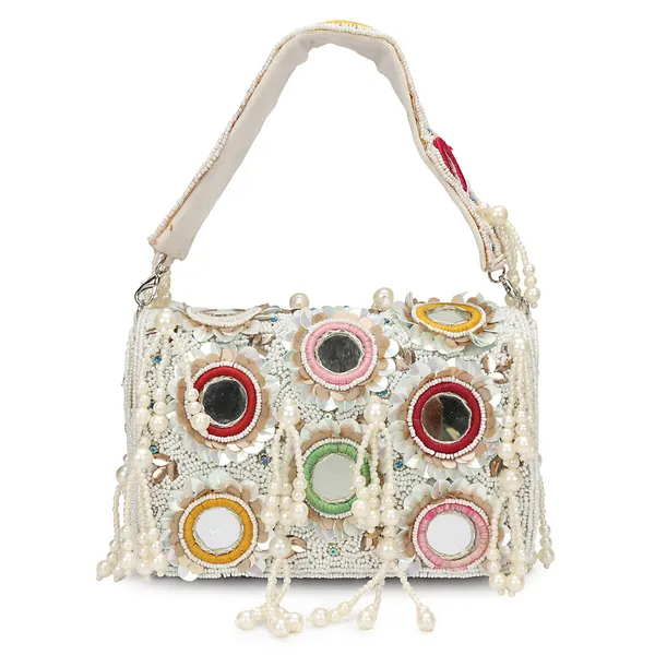 White_Beaded_Embellished_Shoulder_Bag_For_Women