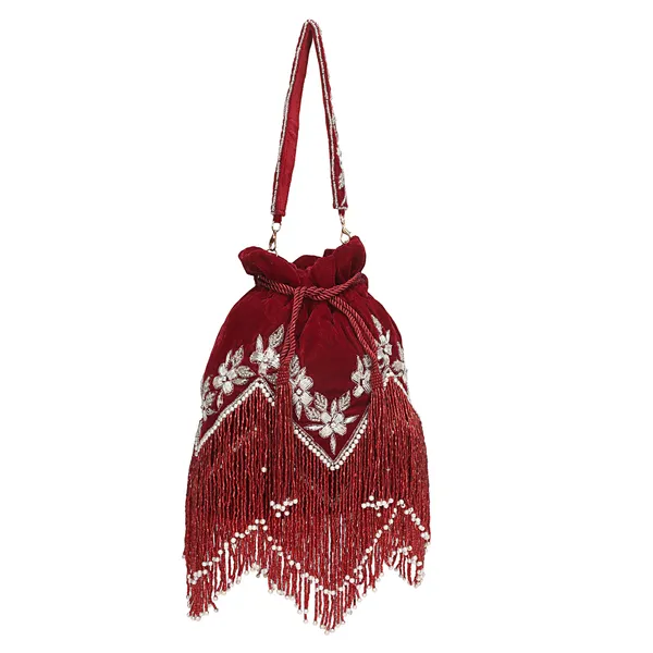 Maroon_Velvet_Embellished_Potli_Bag_For_Women