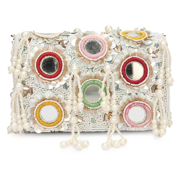 White_Beaded_Embellished_Shoulder_Bag_For_Women