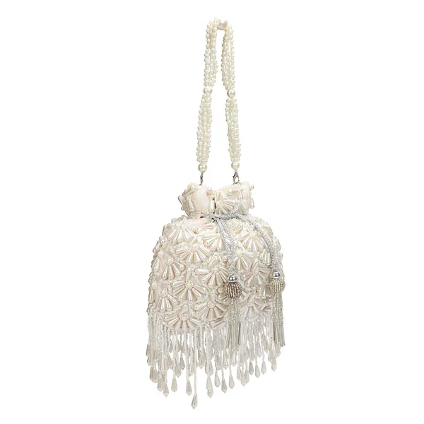 White_Beaded_Fringe_Clutch_Bag_For_Women