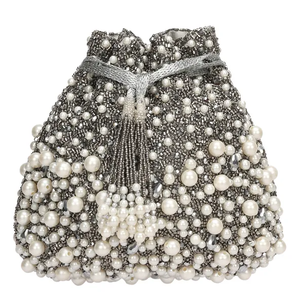 Silver_Beaded_Drawstring_Bucket_Bag_For_Women