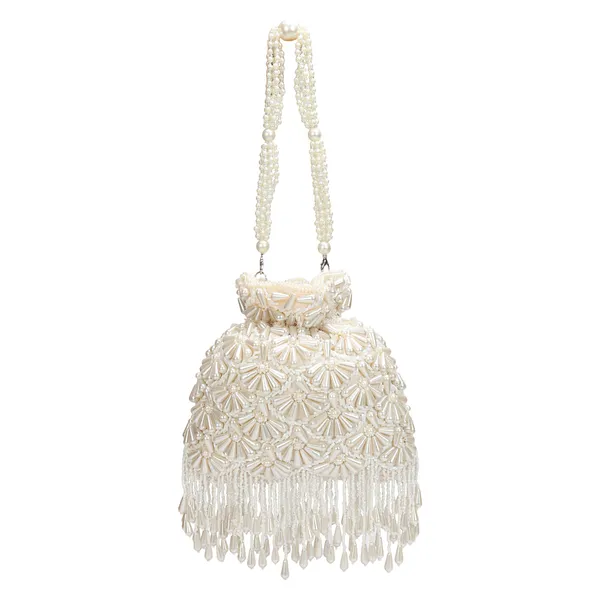White_Beaded_Fringe_Clutch_Bag_For_Women