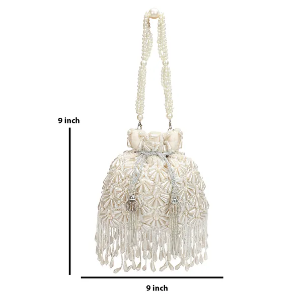 White_Beaded_Fringe_Clutch_Bag_For_Women