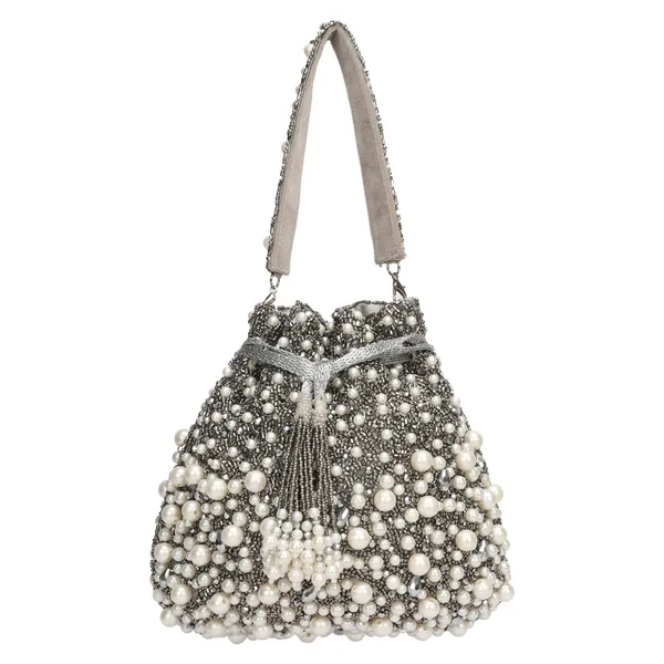 Silver_Beaded_Drawstring_Bucket_Bag_For_Women