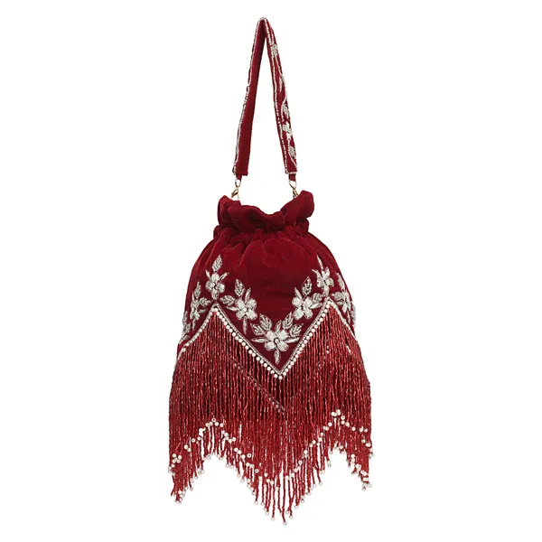 Maroon_Velvet_Embellished_Potli_Bag_For_Women