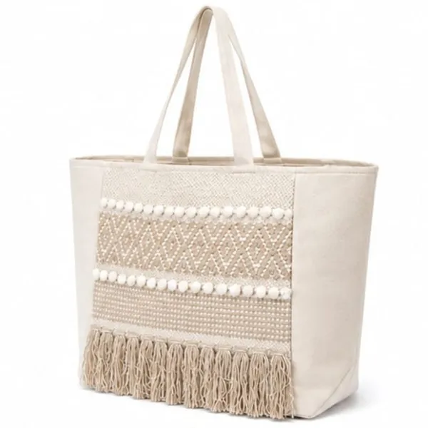 Off_White_Fabric_Fringed_Tote_Bag_For_Women