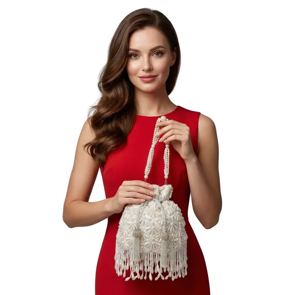 White_Beaded_Fringe_Clutch_Bag_For_Women