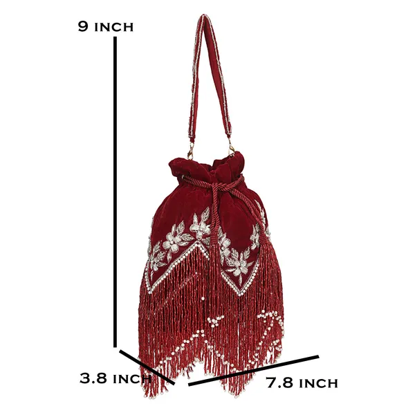 Maroon_Velvet_Embellished_Potli_Bag_For_Women