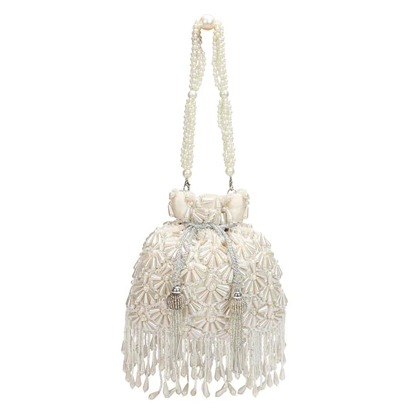 White_Beaded_Fringe_Clutch_Bag_For_Women
