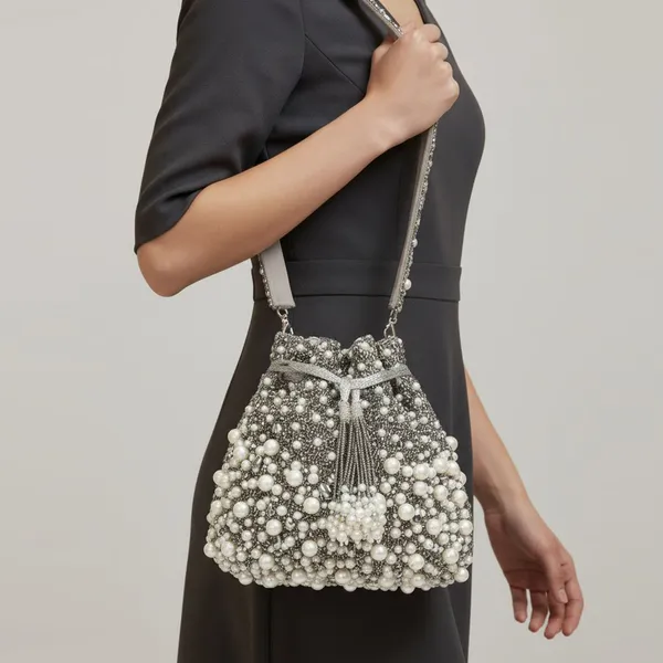 Silver_Beaded_Drawstring_Bucket_Bag_For_Women