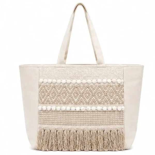 Off_White_Fabric_Fringed_Tote_Bag_For_Women