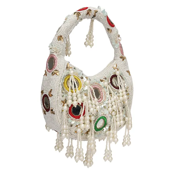 White_Beaded_Embellished_Handbag_For_Women