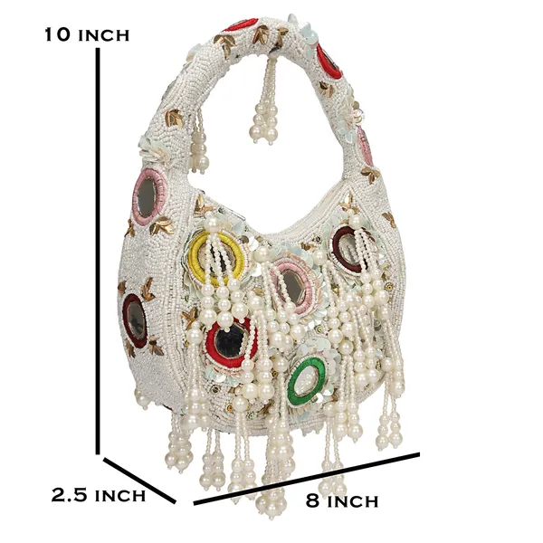 White_Beaded_Embellished_Handbag_For_Women
