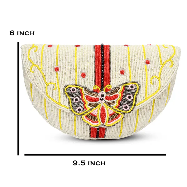 White_Beaded_Half_Moon_Clutch_Bag_For_Women