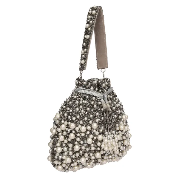 Silver_Beaded_Drawstring_Bucket_Bag_For_Women
