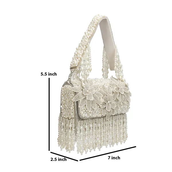 White_Beaded_Embellished_Shoulder_Bag_For_Women