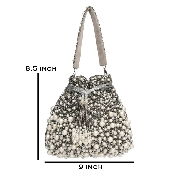 Silver_Beaded_Drawstring_Bucket_Bag_For_Women