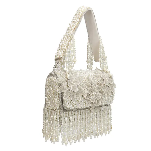 White_Beaded_Embellished_Shoulder_Bag_For_Women